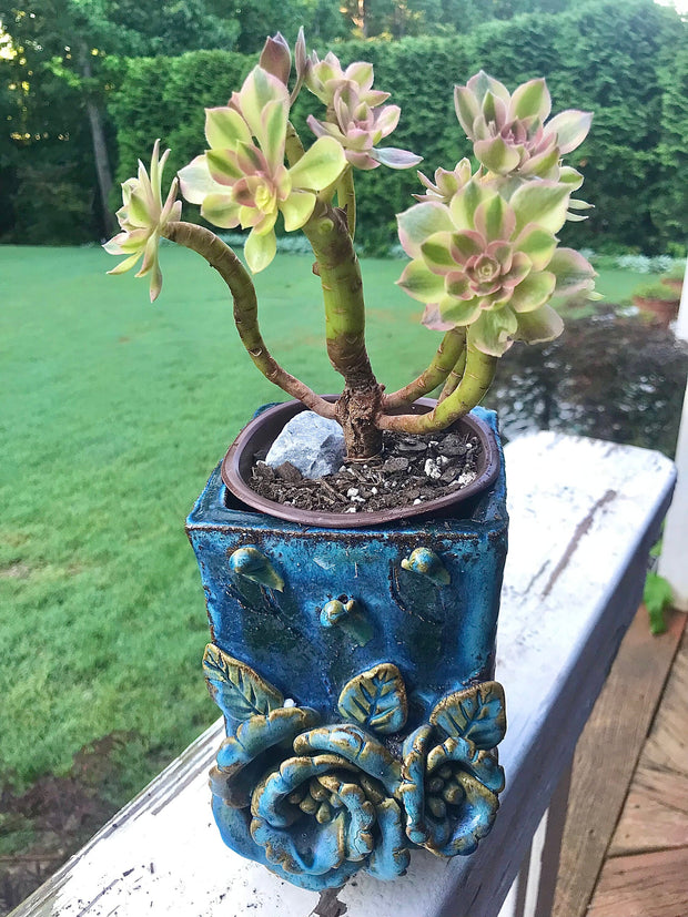 Premium Unique one of a kind Hand Made Clay planter with drainage hole for succulents. Plant is NOT included