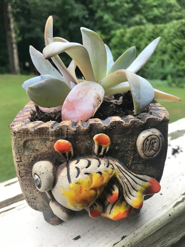 Premium Unique one of a kind Hand Made Clay planter with drainage hole for succulents. Plant is NOT included